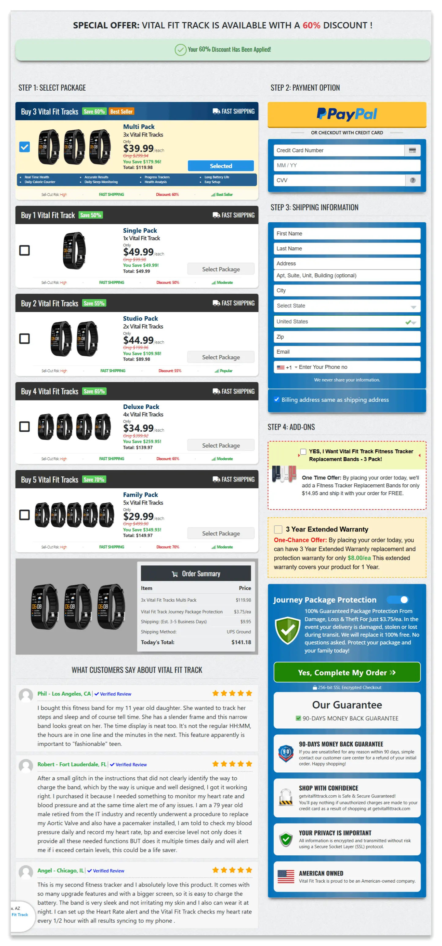 Vital Fit Track checkout page